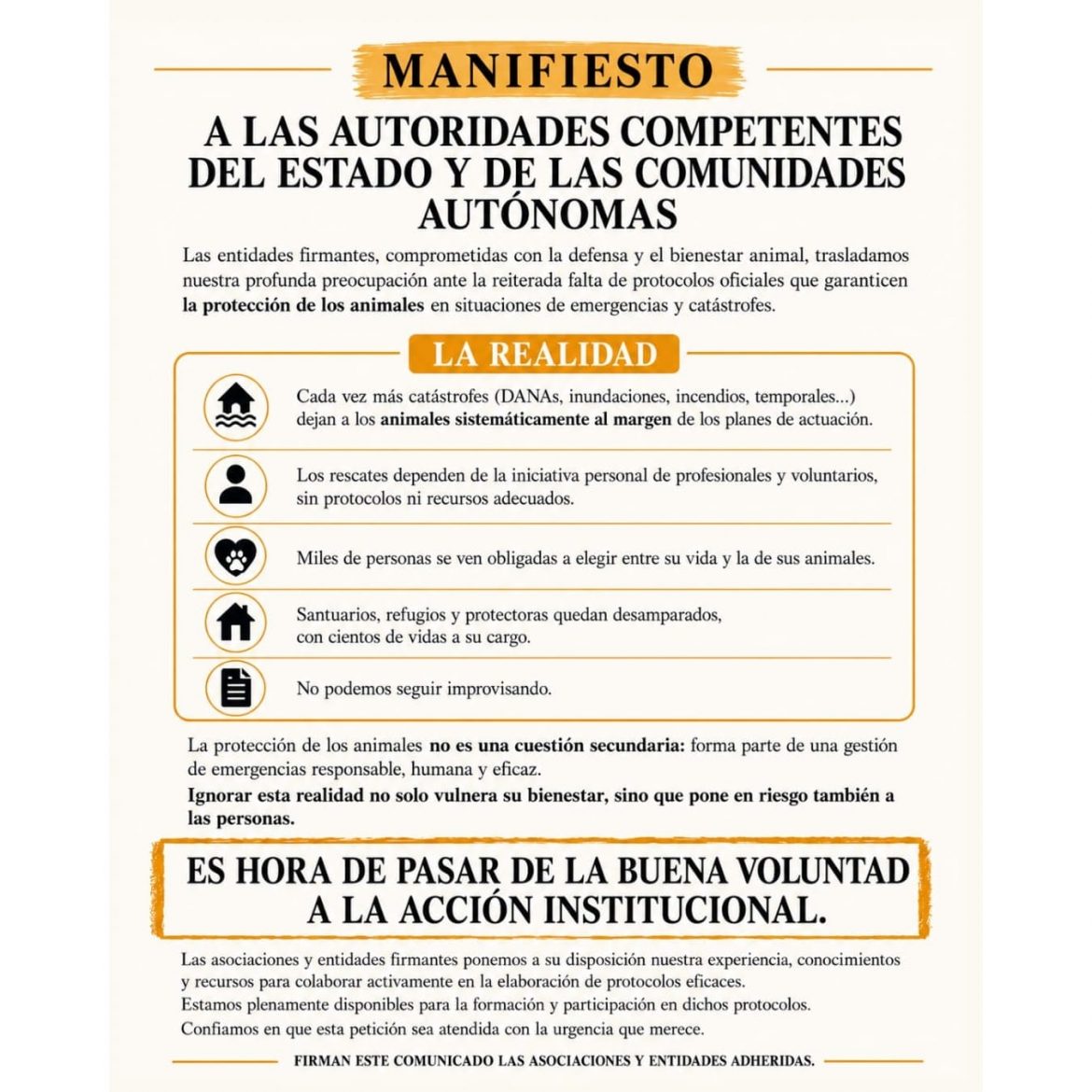Manifiesto por un protocolo de evacuación para animales
